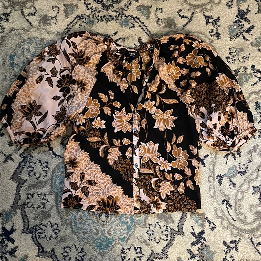 Floral Black and Brown Women's Top